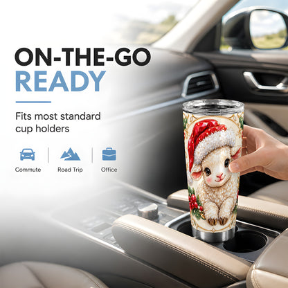 Geometric Christmas Lamb Tumbler 20oz, Ruby Sheep Steel Travel Cup