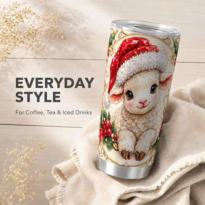 Geometric Christmas Lamb Tumbler 20oz, Ruby Sheep Steel Travel Cup