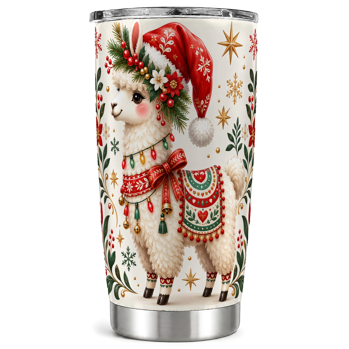 Christmas Llama Tumbler 20oz, Festive Animal Stainless Steel Travel Cup