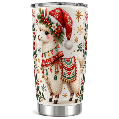Christmas Llama Tumbler 20oz, Festive Animal Stainless Steel Travel Cup