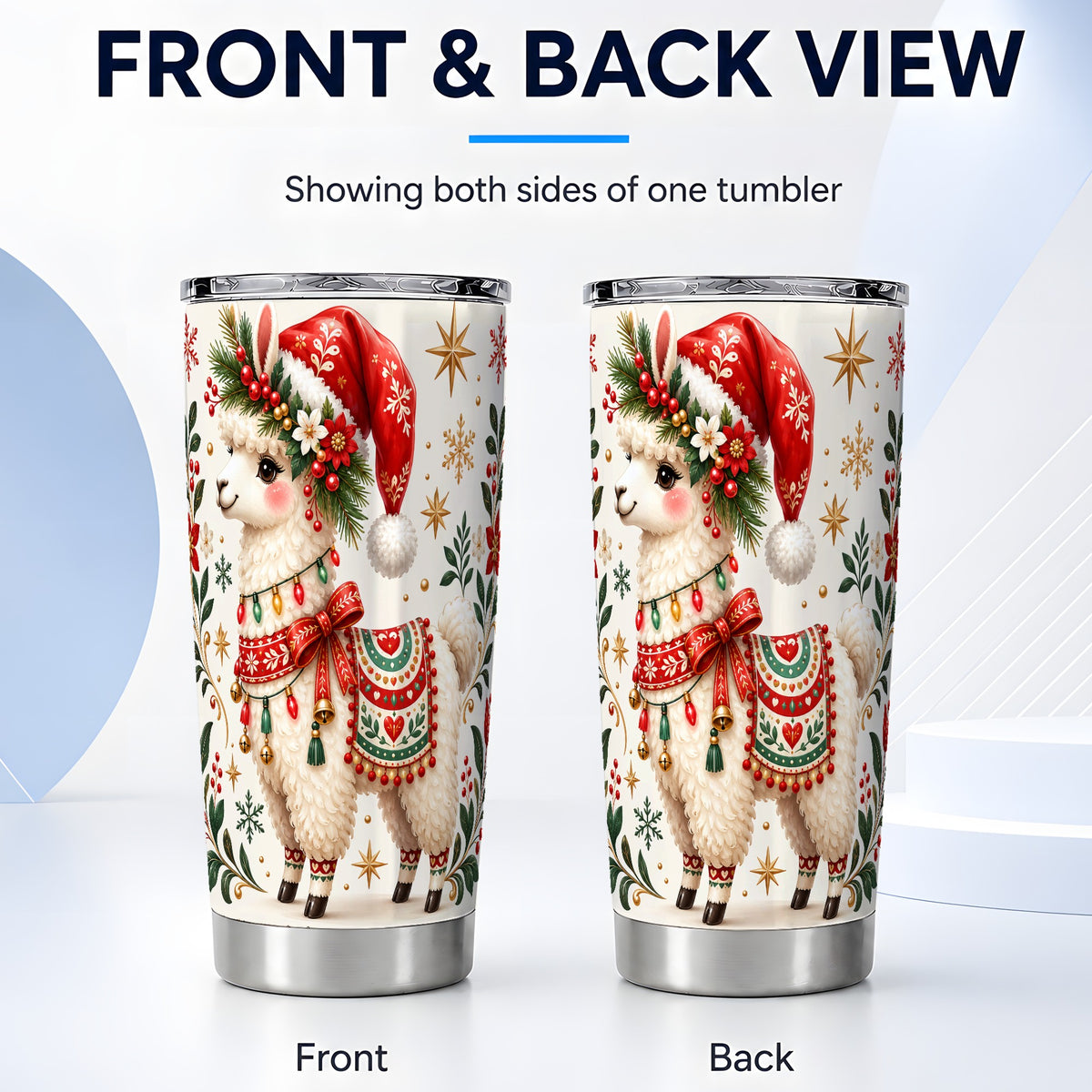 #pl[20oz|Steel] Christmas Llama Tumbler 20oz, Festive Animal Stainless Steel Travel Cup