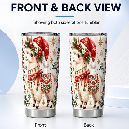 #pl[20oz|Steel] Christmas Llama Tumbler 20oz, Festive Animal Stainless Steel Travel Cup