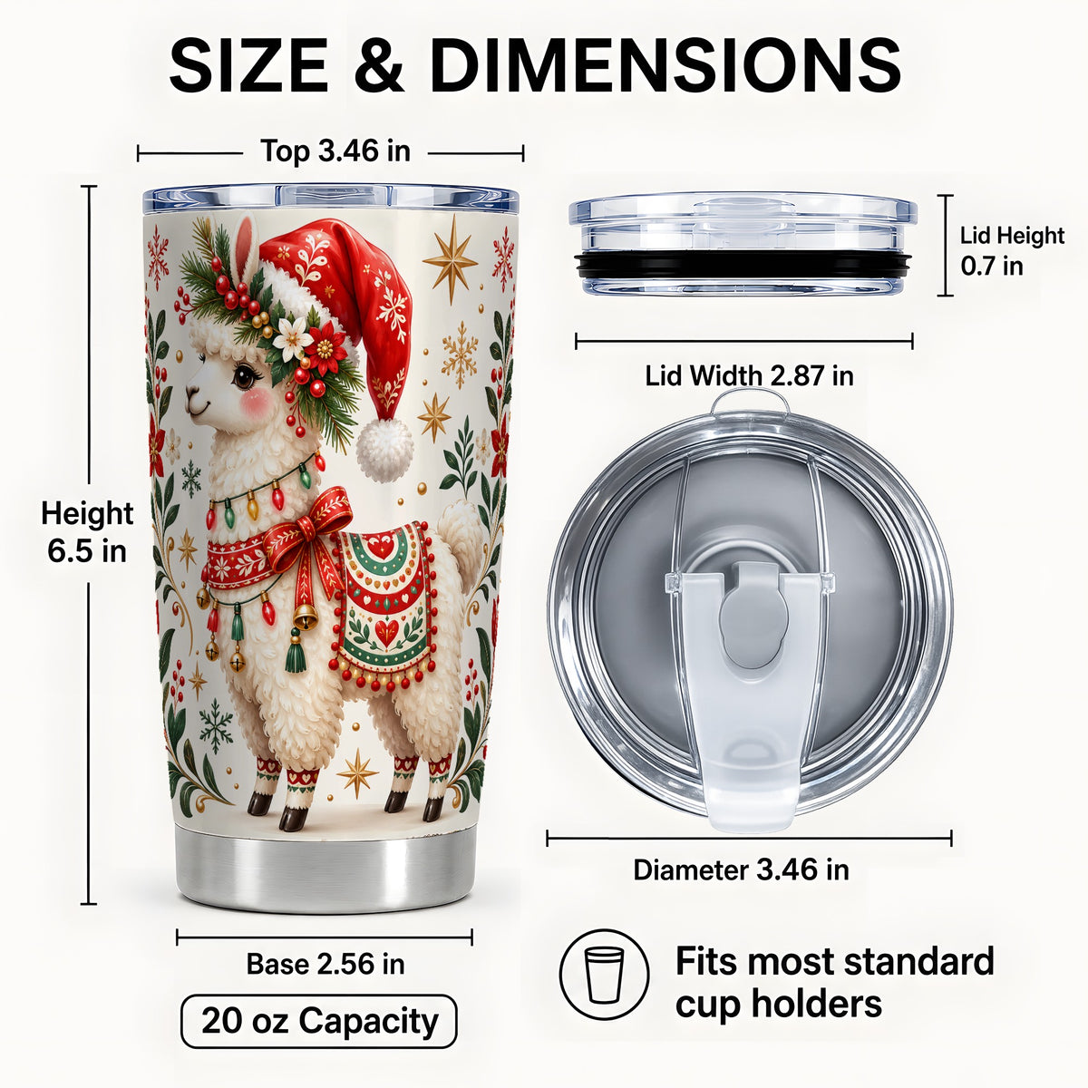 #pl[20oz|Steel] Christmas Llama Tumbler 20oz, Festive Animal Stainless Steel Travel Cup
