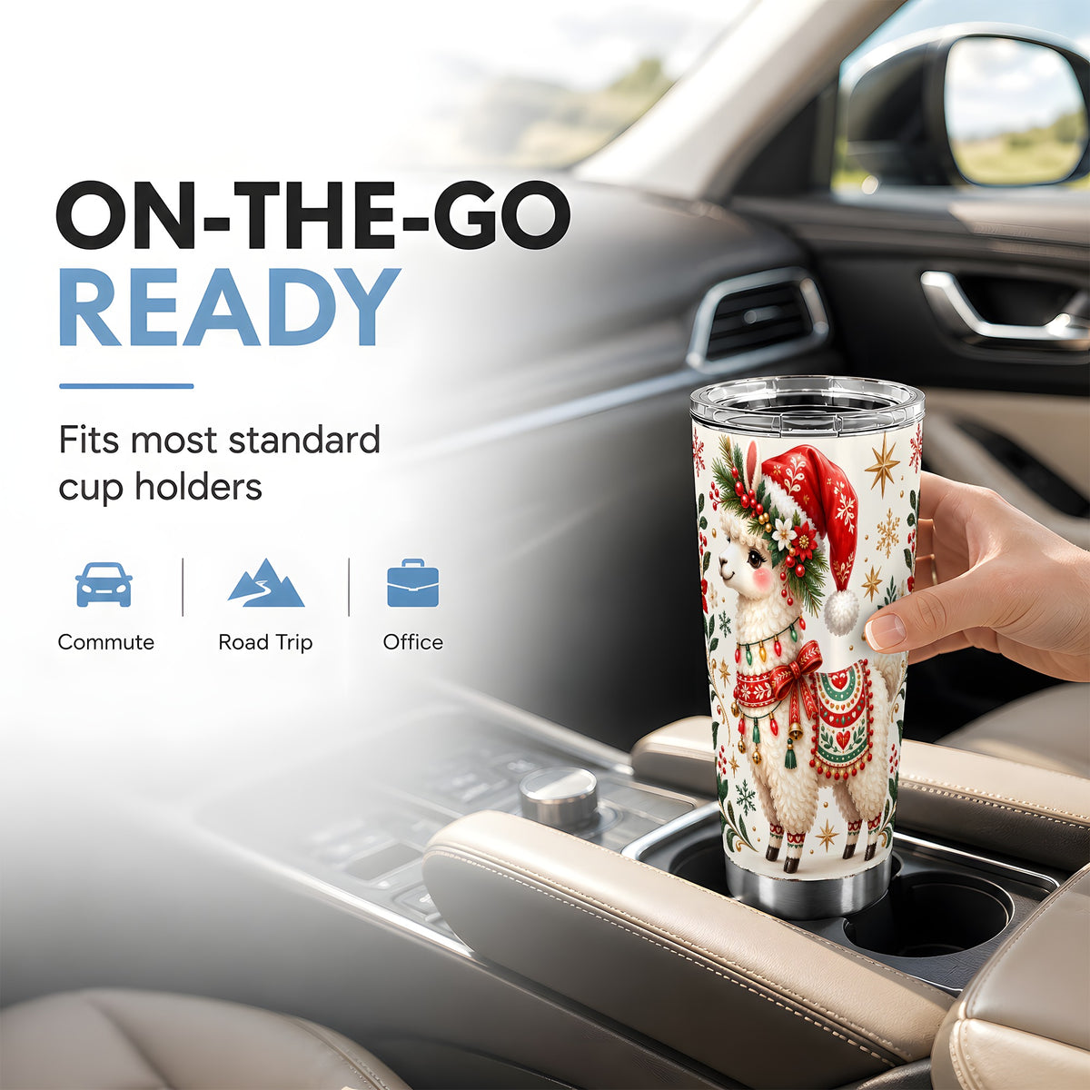 Christmas Llama Tumbler 20oz, Festive Animal Stainless Steel Travel Cup