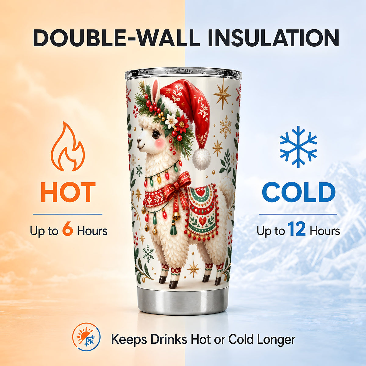 Christmas Llama Tumbler 20oz, Festive Animal Stainless Steel Travel Cup