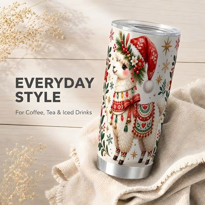 Christmas Llama Tumbler 20oz, Festive Animal Stainless Steel Travel Cup