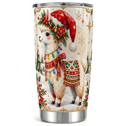 Christmas Llama Tumbler 20oz, Santa Alpaca Stainless Steel Travel Cup