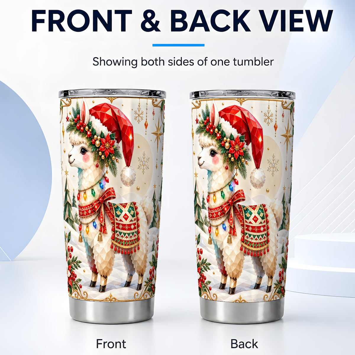 #pl[20oz|Steel] Christmas Llama Tumbler 20oz, Santa Alpaca Stainless Steel Travel Cup