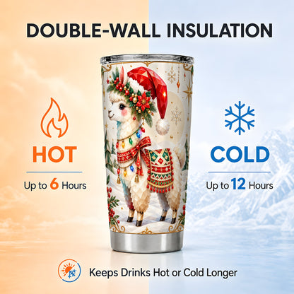 Christmas Llama Tumbler 20oz, Santa Alpaca Stainless Steel Travel Cup