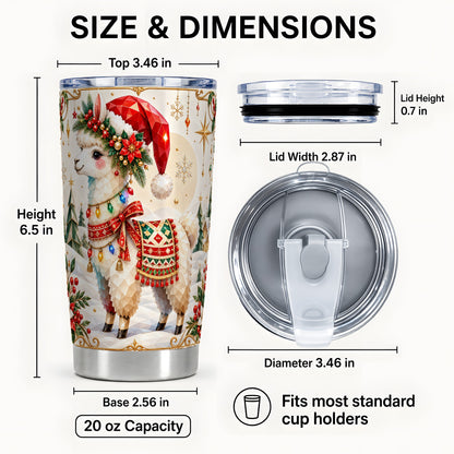 #pl[20oz|Steel] Christmas Llama Tumbler 20oz, Santa Alpaca Stainless Steel Travel Cup