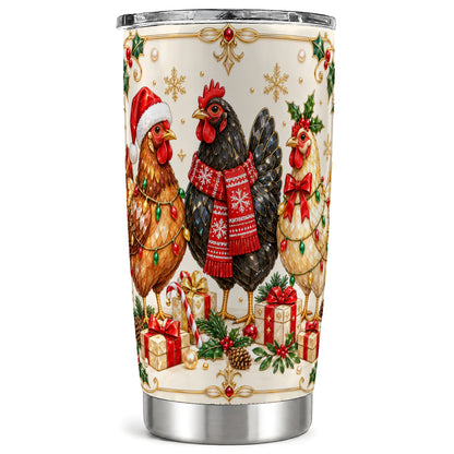 Christmas Chickens Tumbler 20oz, Holiday Hens Stainless Steel Travel Cup