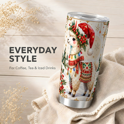 Christmas Llama Tumbler 20oz, Santa Alpaca Stainless Steel Travel Cup