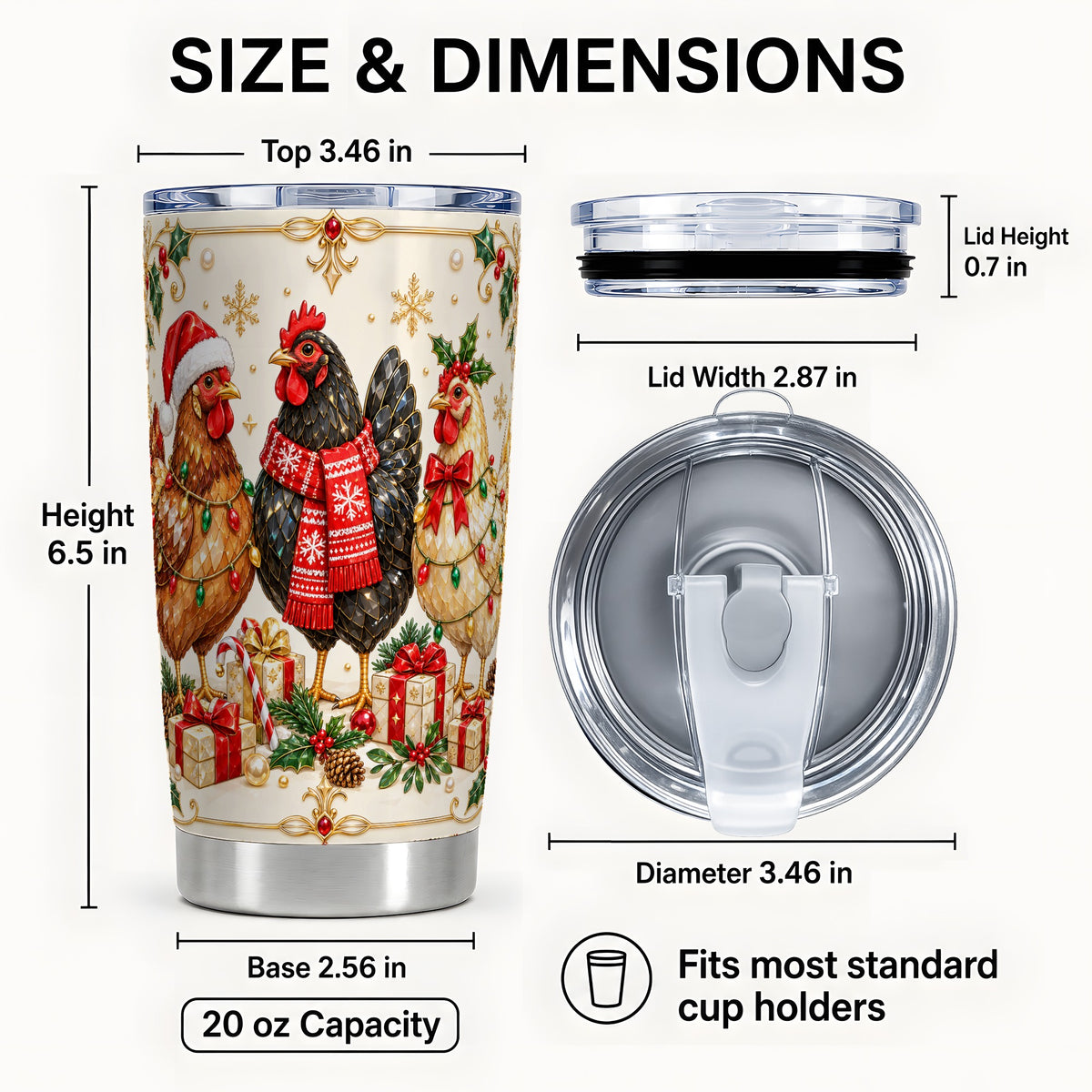 #pl[20oz|Steel] Christmas Chickens Tumbler 20oz, Holiday Hens Stainless Steel Travel Cup