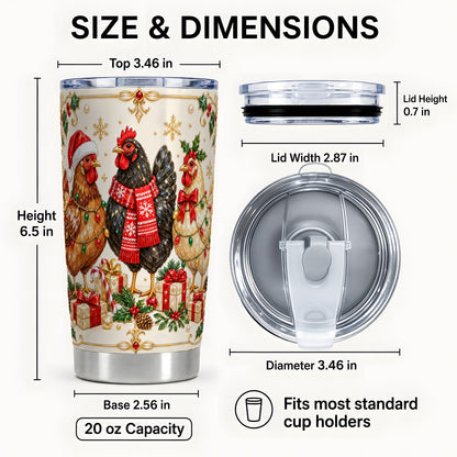 #pl[20oz|Steel] Christmas Chickens Tumbler 20oz, Holiday Hens Stainless Steel Travel Cup