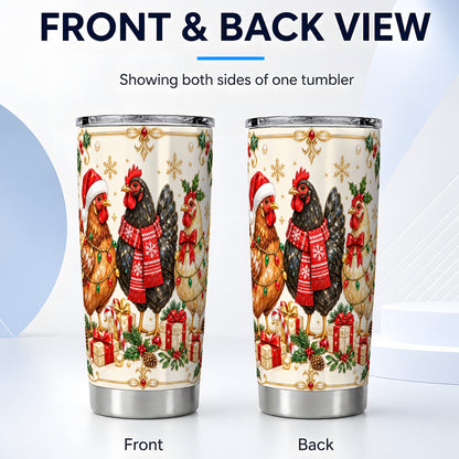 #pl[20oz|Steel] Christmas Chickens Tumbler 20oz, Holiday Hens Stainless Steel Travel Cup