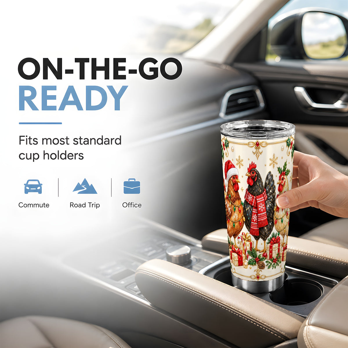 Christmas Chickens Tumbler 20oz, Holiday Hens Stainless Steel Travel Cup