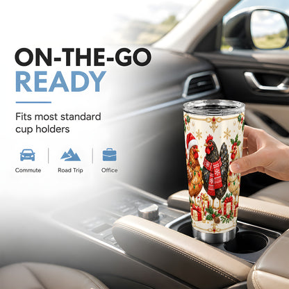 Christmas Chickens Tumbler 20oz, Holiday Hens Stainless Steel Travel Cup
