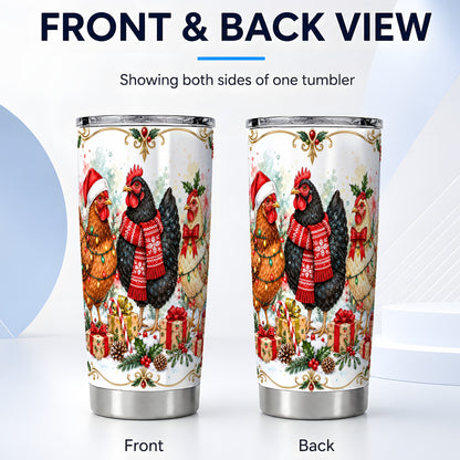 #pl[20oz|Steel] Christmas Chickens Tumbler 20oz, Watercolor Hens Steel Travel Cup
