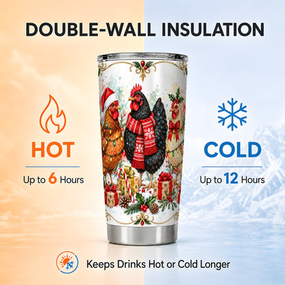 Christmas Chickens Tumbler 20oz, Watercolor Hens Steel Travel Cup