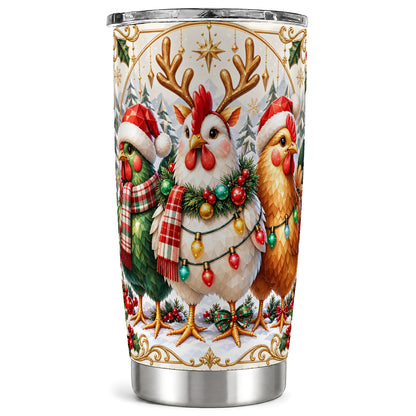 Christmas Chickens Tumbler 20oz, Reindeer Hens Steel Travel Cup