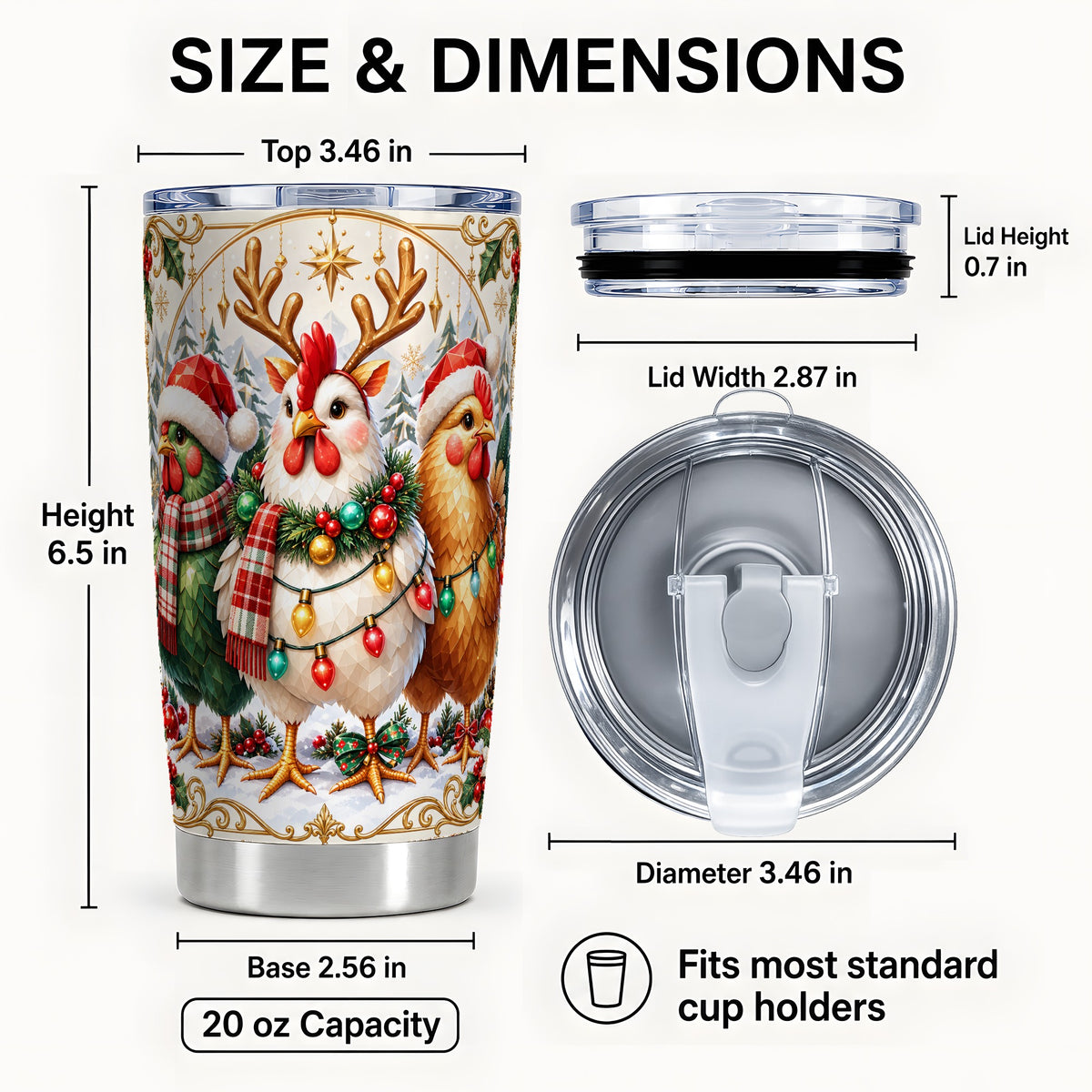 #pl[20oz|Steel] Christmas Chickens Tumbler 20oz, Reindeer Hens Steel Travel Cup