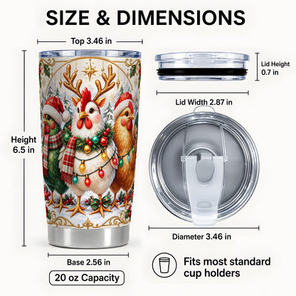 #pl[20oz|Steel] Christmas Chickens Tumbler 20oz, Reindeer Hens Steel Travel Cup