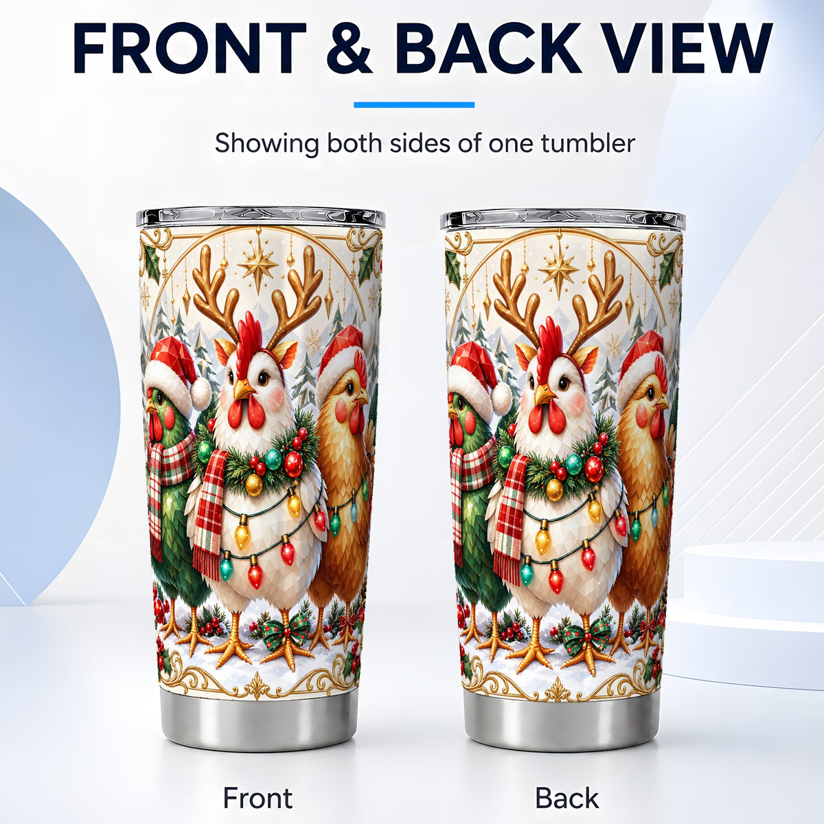 #pl[20oz|Steel] Christmas Chickens Tumbler 20oz, Reindeer Hens Steel Travel Cup