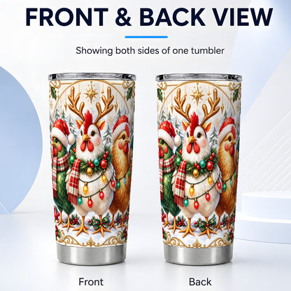 #pl[20oz|Steel] Christmas Chickens Tumbler 20oz, Reindeer Hens Steel Travel Cup