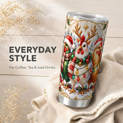 Christmas Chickens Tumbler 20oz, Reindeer Hens Steel Travel Cup