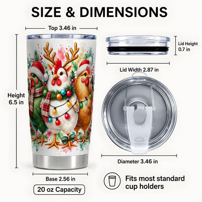 #pl[20oz|Steel] Christmas Chickens Tumbler 20oz, Watercolor Hens Steel Travel Cup