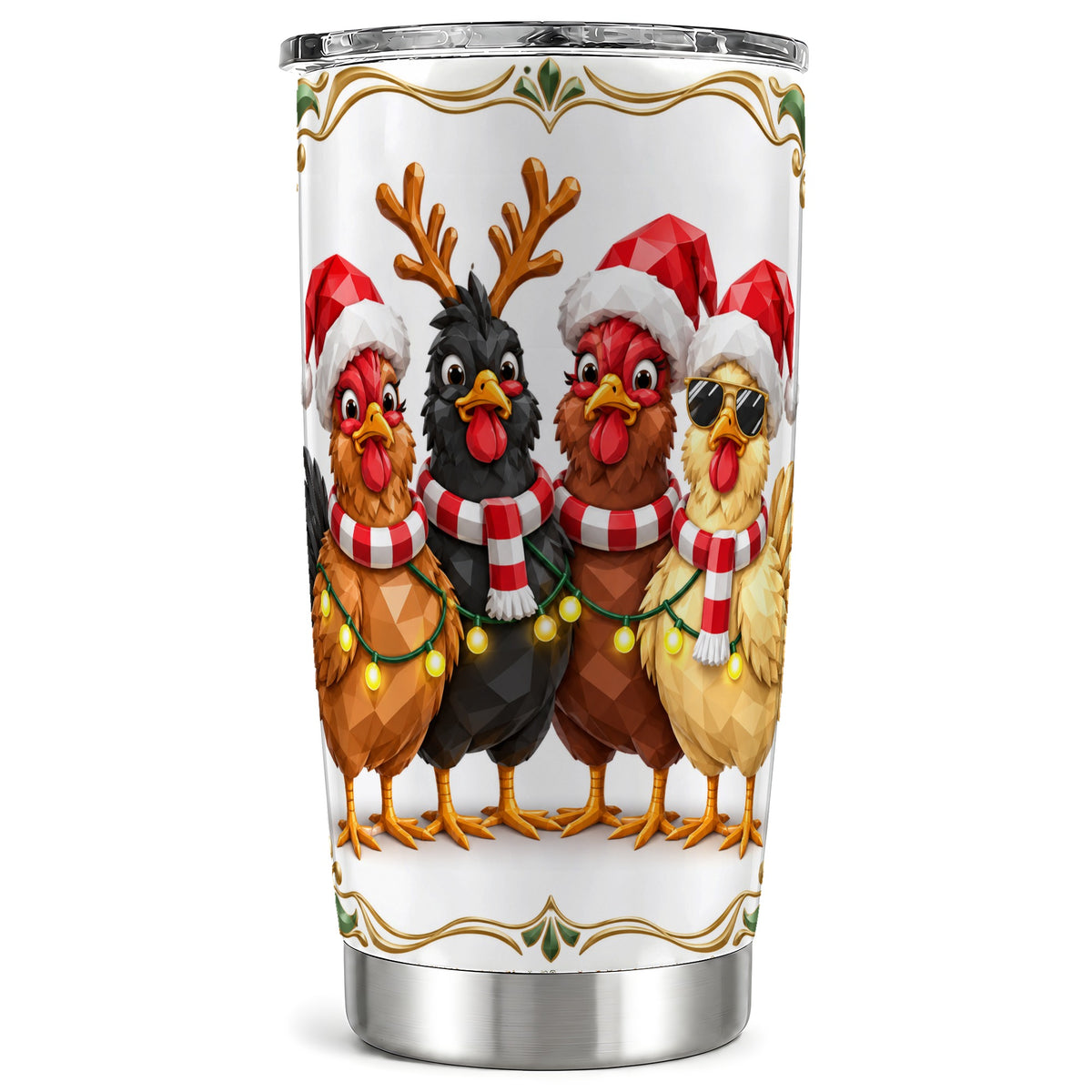 Christmas Chickens Tumbler 20oz, Holiday Hens Stainless Steel Travel Cup