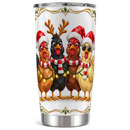 Christmas Chickens Tumbler 20oz, Holiday Hens Stainless Steel Travel Cup