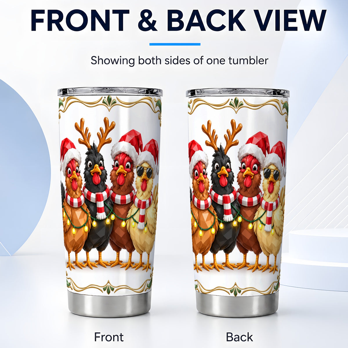 #pl[20oz|Steel] Christmas Chickens Tumbler 20oz, Holiday Hens Stainless Steel Travel Cup