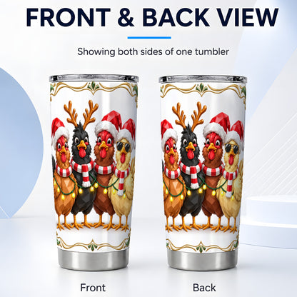 #pl[20oz|Steel] Christmas Chickens Tumbler 20oz, Holiday Hens Stainless Steel Travel Cup