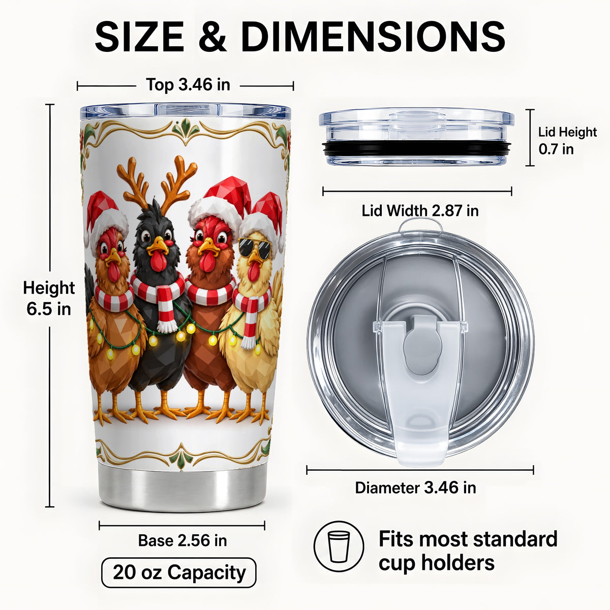 #pl[20oz|Steel] Christmas Chickens Tumbler 20oz, Holiday Hens Stainless Steel Travel Cup