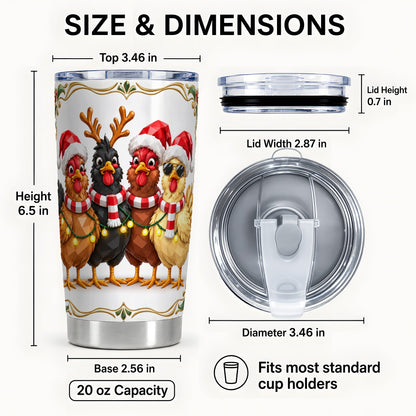 #pl[20oz|Steel] Christmas Chickens Tumbler 20oz, Holiday Hens Stainless Steel Travel Cup