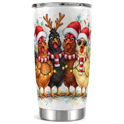Christmas Chickens Tumbler 20oz, Watercolor Hens Stainless Steel Travel Cup