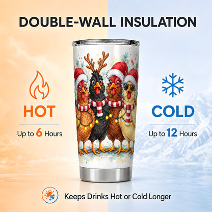 Christmas Chickens Tumbler 20oz, Watercolor Hens Stainless Steel Travel Cup