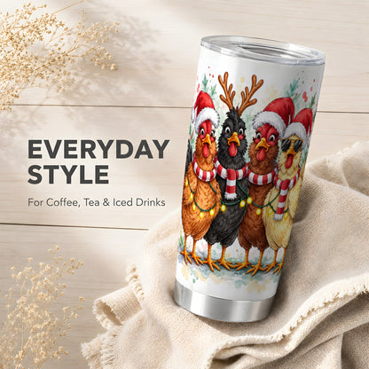Christmas Chickens Tumbler 20oz, Watercolor Hens Stainless Steel Travel Cup