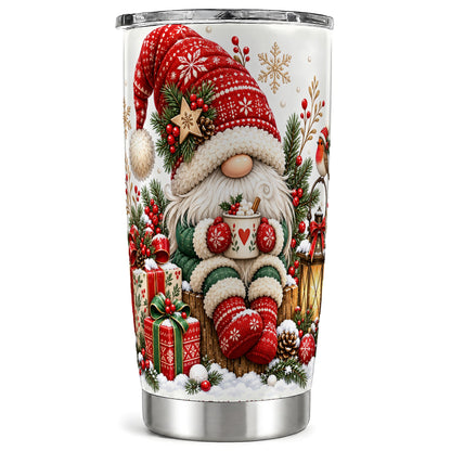 Christmas Gnome Tumbler 20oz, Cozy Winter Stainless Steel Travel Cup