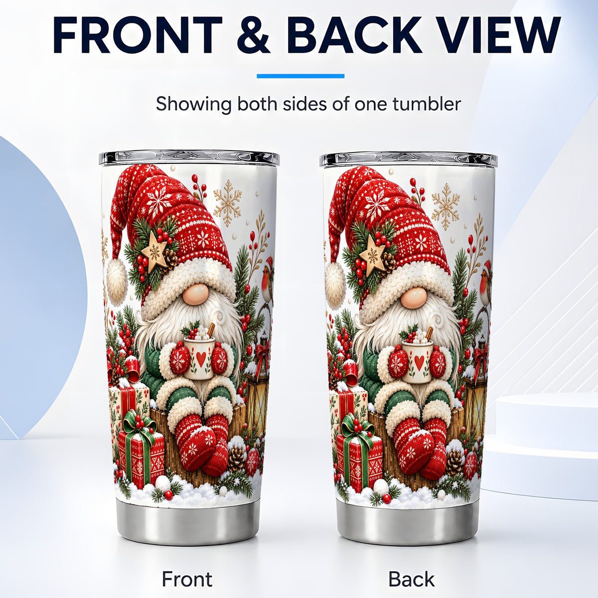 #pl[20oz|Steel] Christmas Gnome Tumbler 20oz, Cozy Winter Stainless Steel Travel Cup