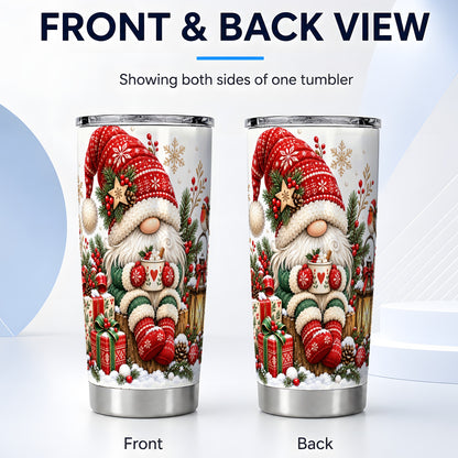 #pl[20oz|Steel] Christmas Gnome Tumbler 20oz, Cozy Winter Stainless Steel Travel Cup