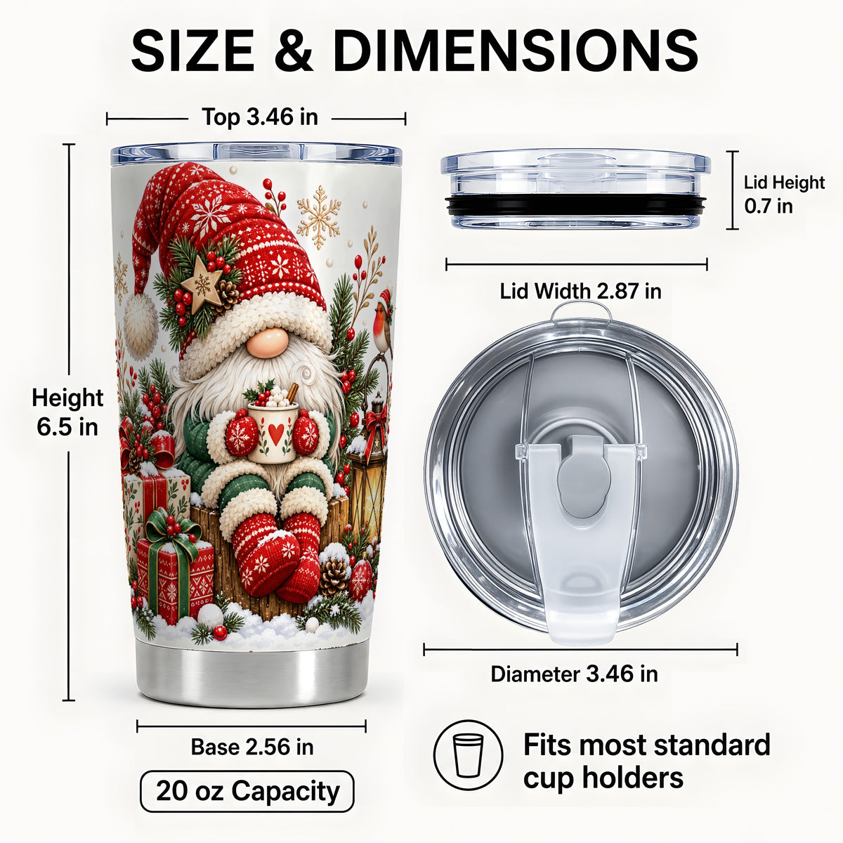 #pl[20oz|Steel] Christmas Gnome Tumbler 20oz, Cozy Winter Stainless Steel Travel Cup