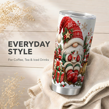 Christmas Gnome Tumbler 20oz, Cozy Winter Stainless Steel Travel Cup