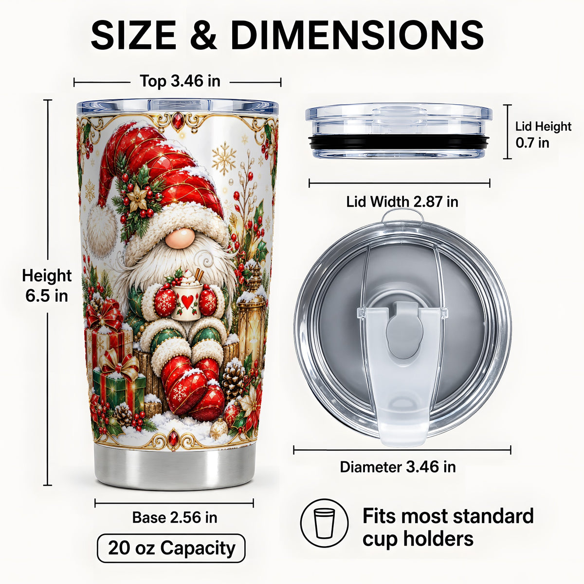 #pl[20oz|Steel] Jeweled Christmas Gnome Tumbler 20oz, Holiday Stainless Steel Travel Cup