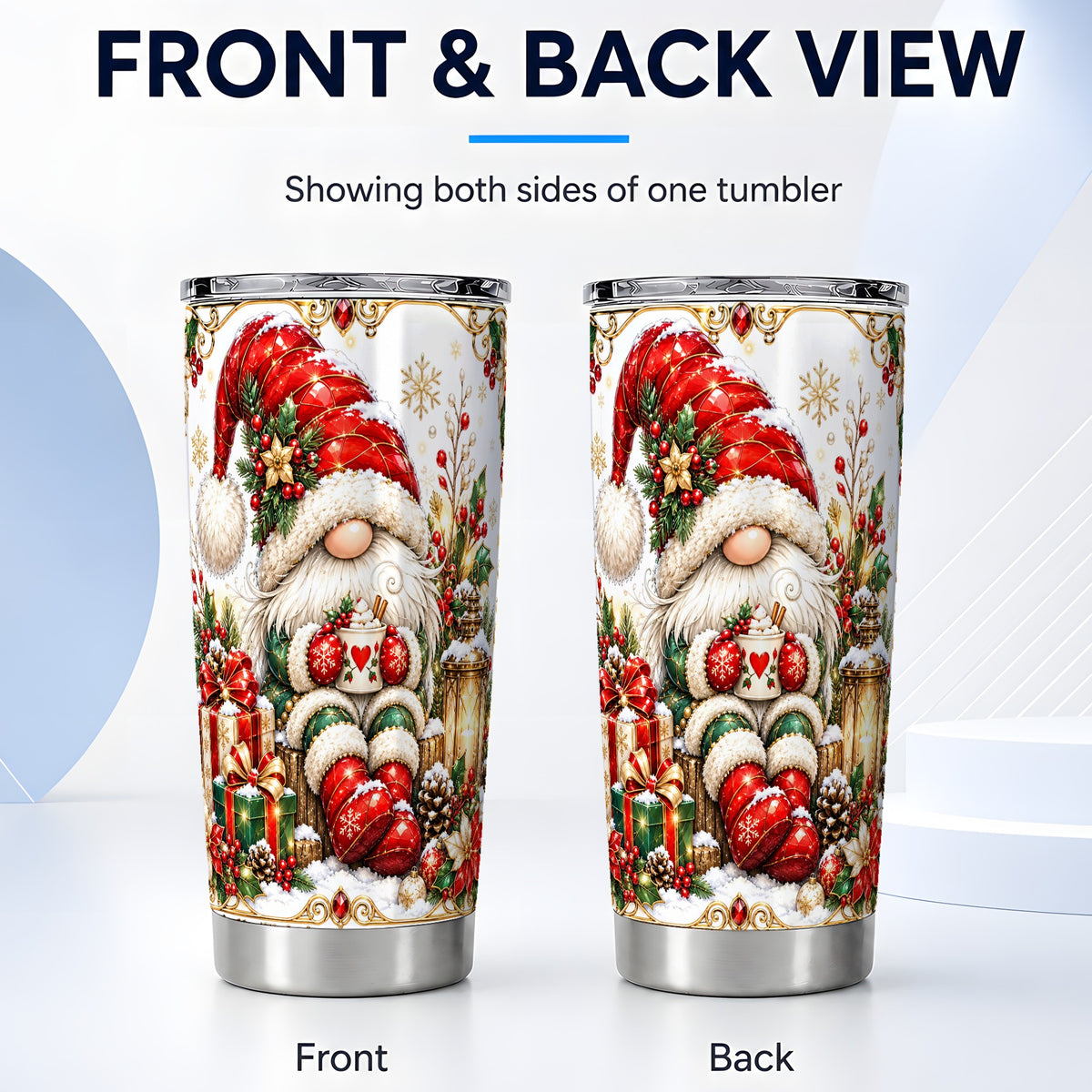 #pl[20oz|Steel] Jeweled Christmas Gnome Tumbler 20oz, Holiday Stainless Steel Travel Cup