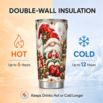 Jeweled Christmas Gnome Tumbler 20oz, Holiday Stainless Steel Travel Cup