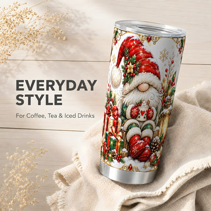 Jeweled Christmas Gnome Tumbler 20oz, Holiday Stainless Steel Travel Cup