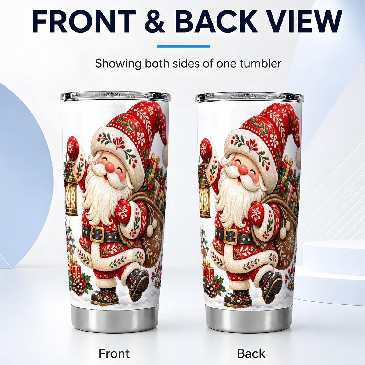 #pl[20oz|Steel] Folk Art Santa Tumbler 20oz, Christmas Stainless Steel Travel Cup