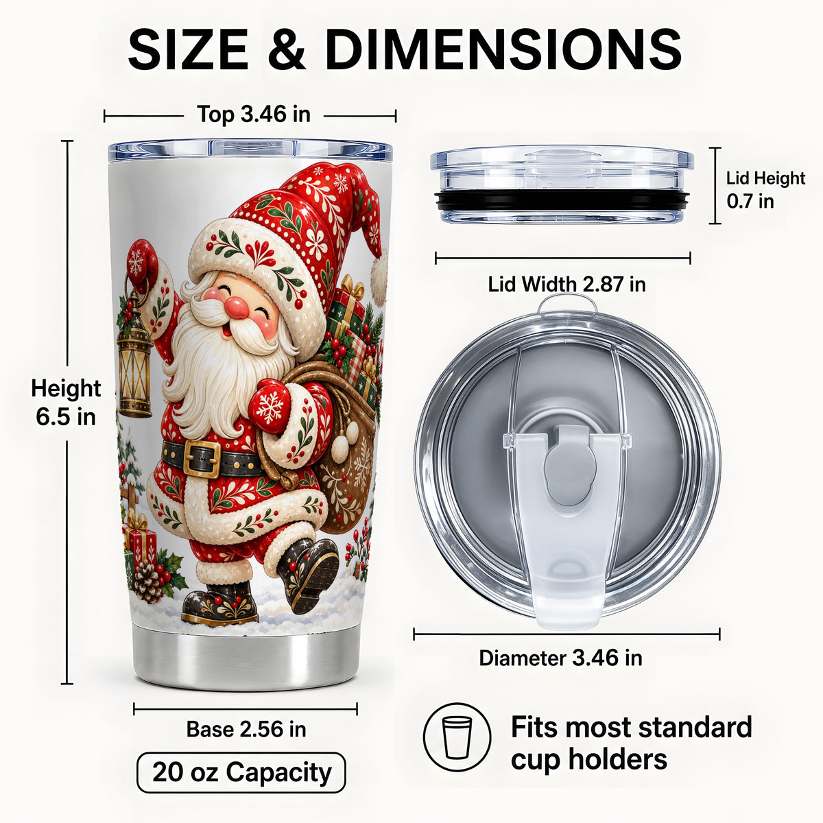 #pl[20oz|Steel] Folk Art Santa Tumbler 20oz, Christmas Stainless Steel Travel Cup
